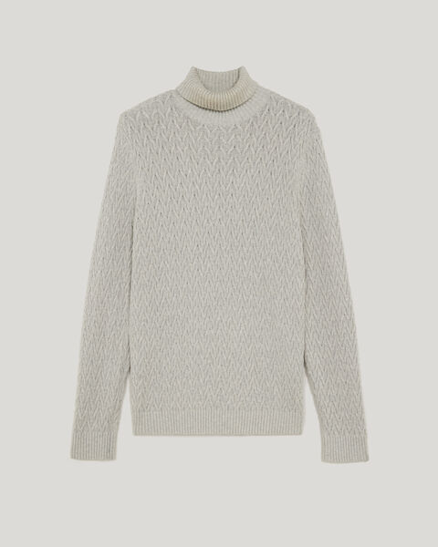 Textured Roll Neck Knit, Grey Marle, hi-res